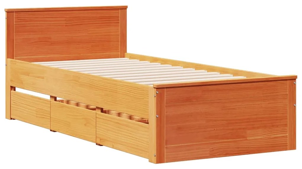 Cama com estante sem colchão 75x190cm pinho maciço castanho-mel