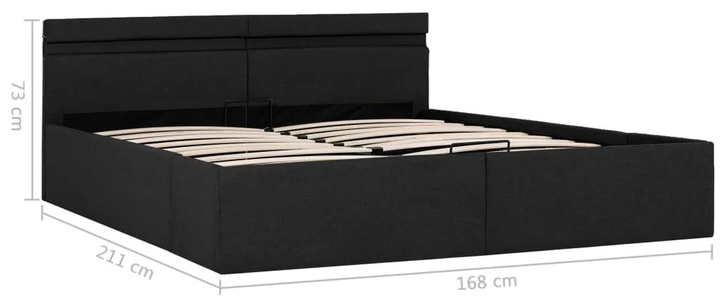 Cama hidráulica c/ arrumação LED 160x200cm tecido cinza-escuro