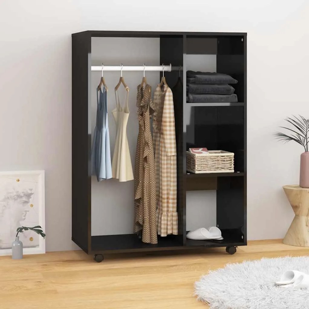 vidaXL Roupeiro 80x40x110 cm contraplacado preto brilhante