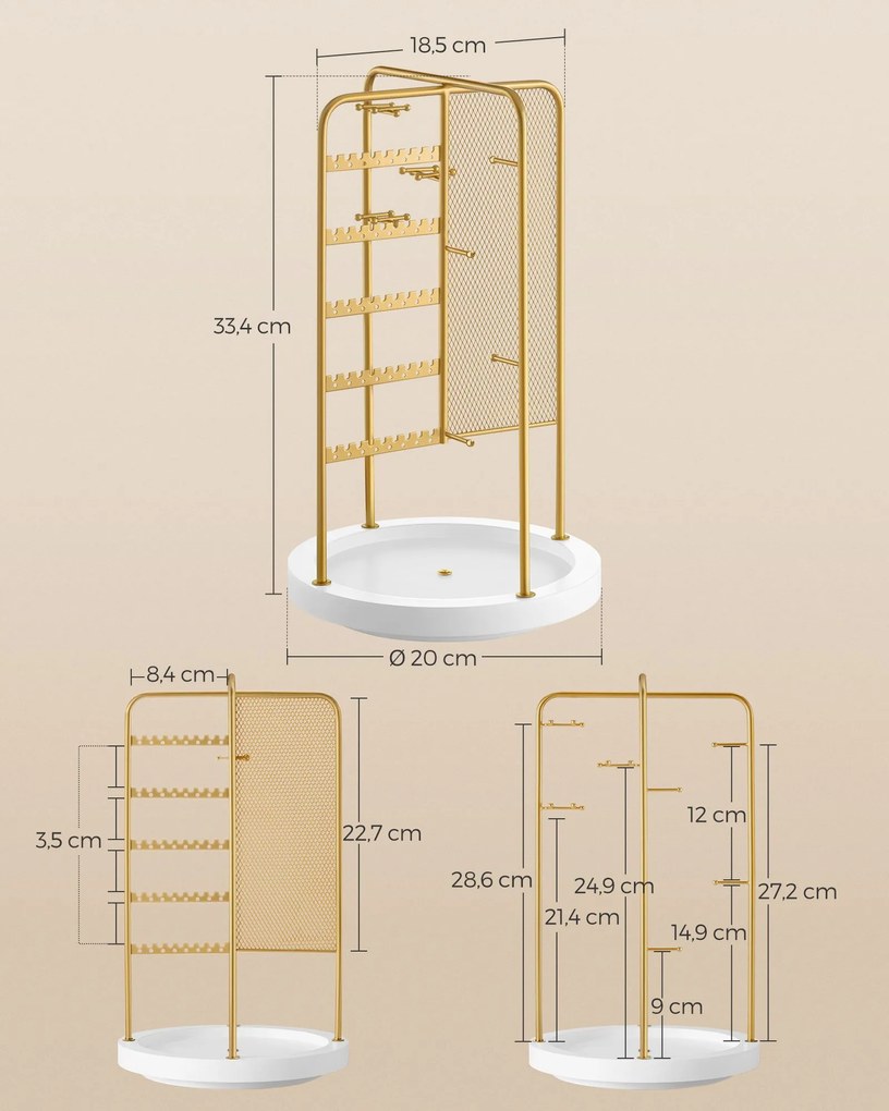 Porta-joias com moldura metálica rotativa 20 x 20 x 33,4 cm Dourado