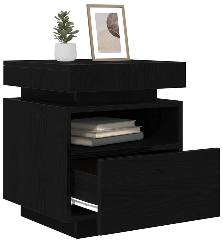 Criado-mudo vidaXL com Luzes LED Carvalho Preto 40x39x48,5 cm