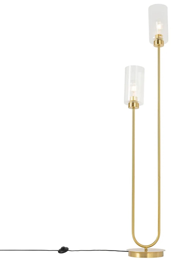 Candeeiro de pé Art Deco dourado com vidro 2-luzes - Laura