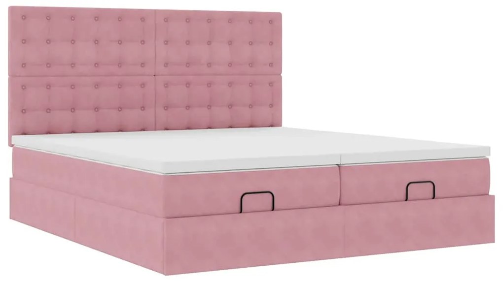 Estrutura de cama otomana com colchões 180x200 cm veludo rosa