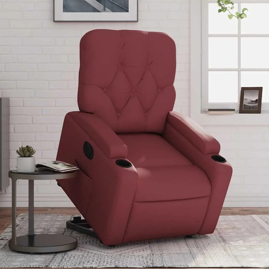 vidaXL Poltrona reclin. elevatória elétrica couro artif vermelho-tinto
