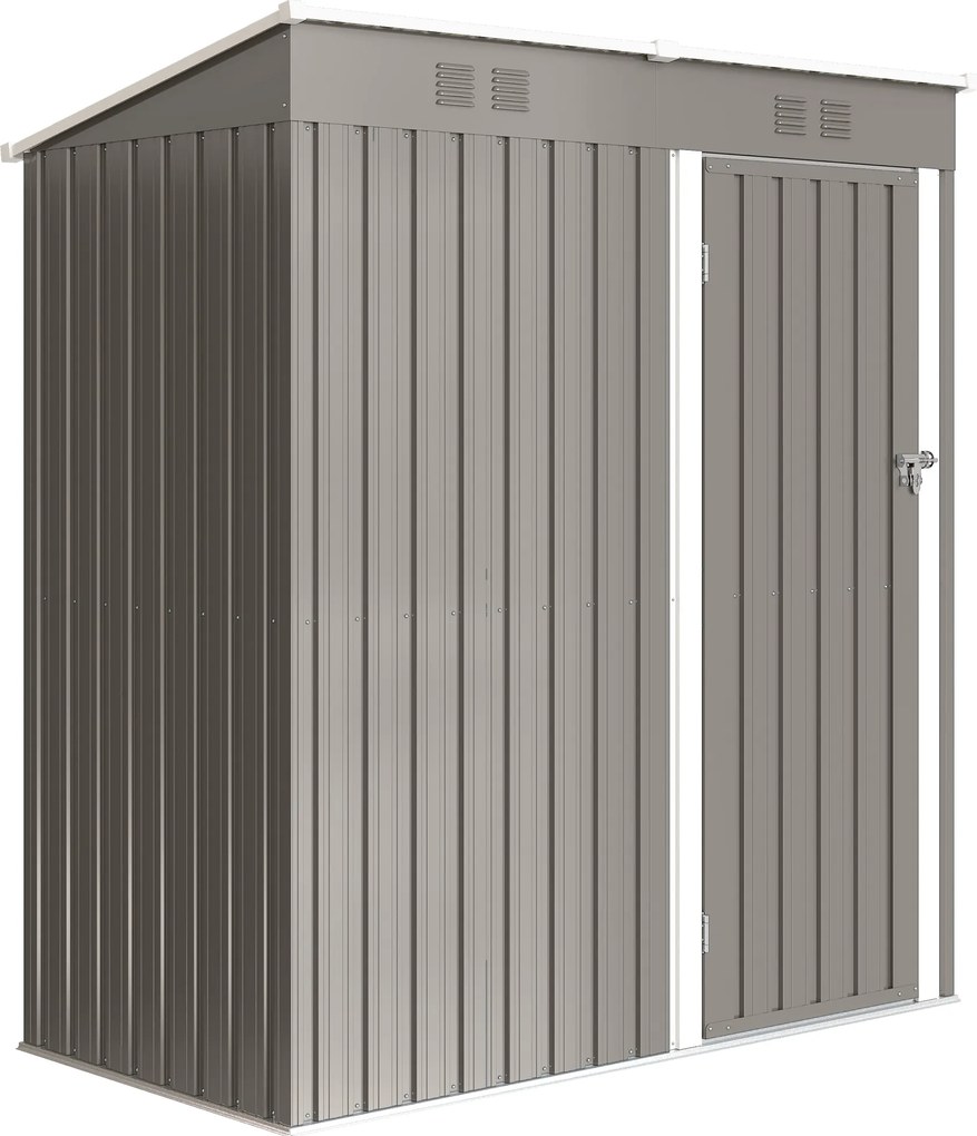 Outsunny Abrigo de Jardim em Metal Encostável 2 Grades de Ventilação Telhado Inclinado Anti-UV 163x90x179cm Cinza Claro | Aosom Portugal