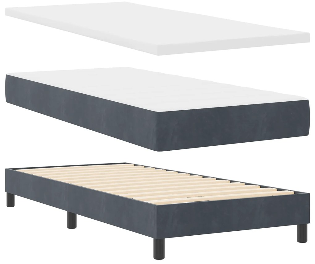 Cama Box Spring com Colchão Cinza Escuro 90x200 cm Veludo