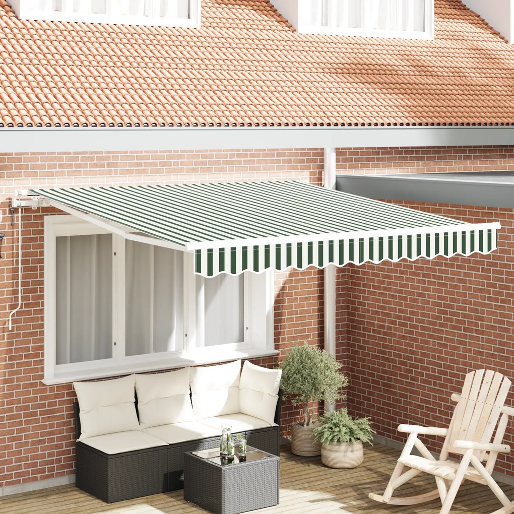 Toldo Retrátil Automático vidaXL Verde e Branco 350x250 cm