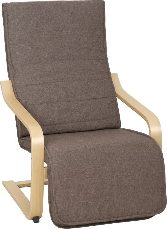 Poltrona Relax com Apoio para os Pés Ajustáveis Poltrona Estofada em Tecido com Estrutura de Madeira 66,5x94x100 cm Castanho