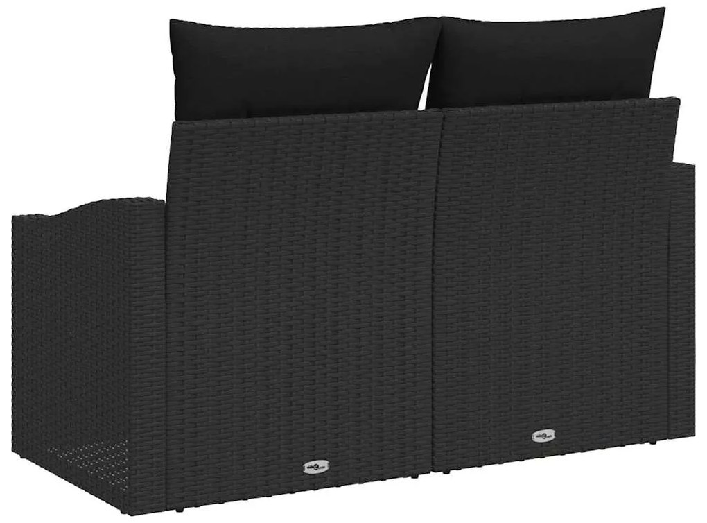 Sofá de Jardim 2 Lugares com Almofadas Preto Rattan Poliéster