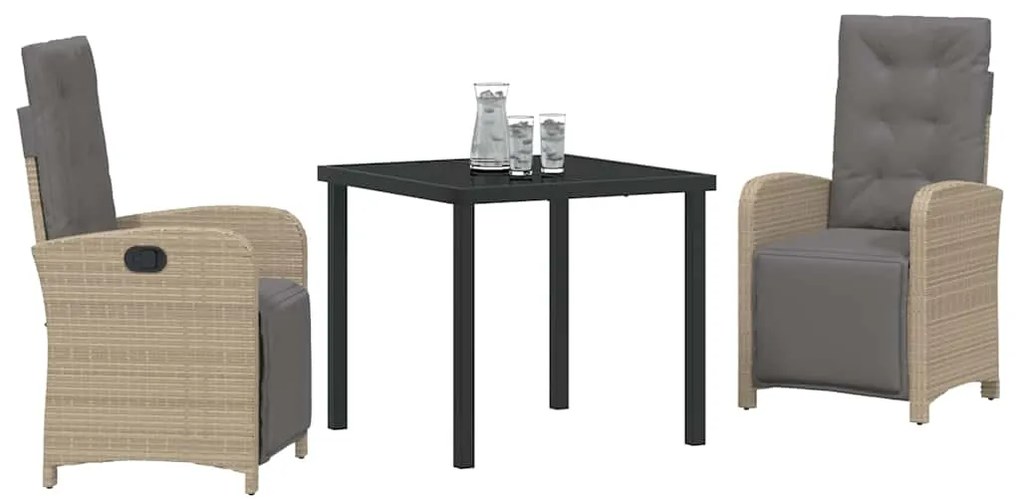 Conjunto de Jantar para Jardim 3 Peças da com Almofadas Bege em Rattan