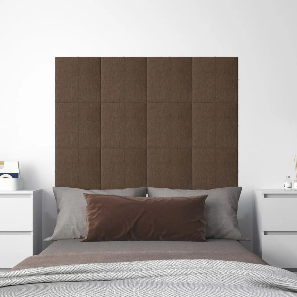 vidaXL Painel de parede 12 pcs 30x30 cm tecido 1,08 m² castanho