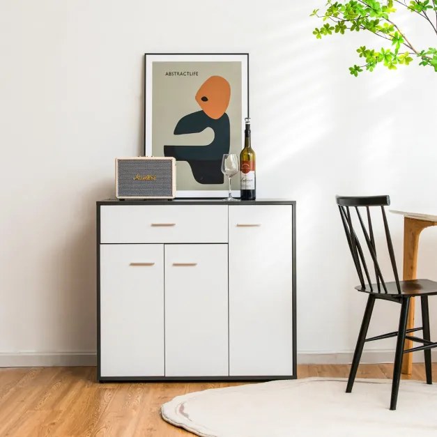 Aparador moderno de chão com 3 portas, dispositivo anti-queda e Estante ajustável para cozinha, sala de jantar, hall de entrada 88 x 40 x 80 cm Preto