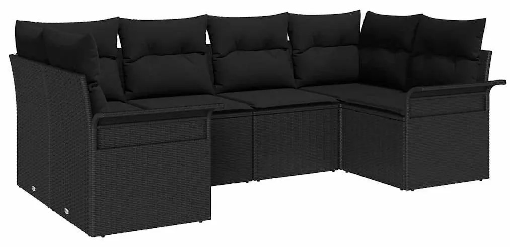 Conjunto de Sofás de Jardim de 6 Peças com Almofadas Pretas em Rattan