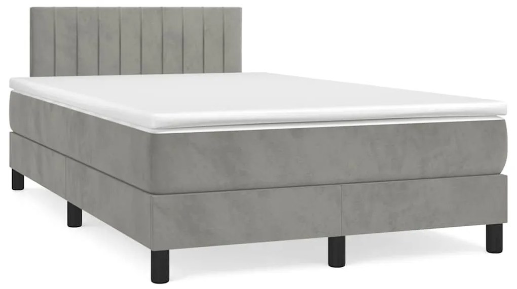 Cama box spring colchão LED 120x190 cm couro artif. cinza-claro