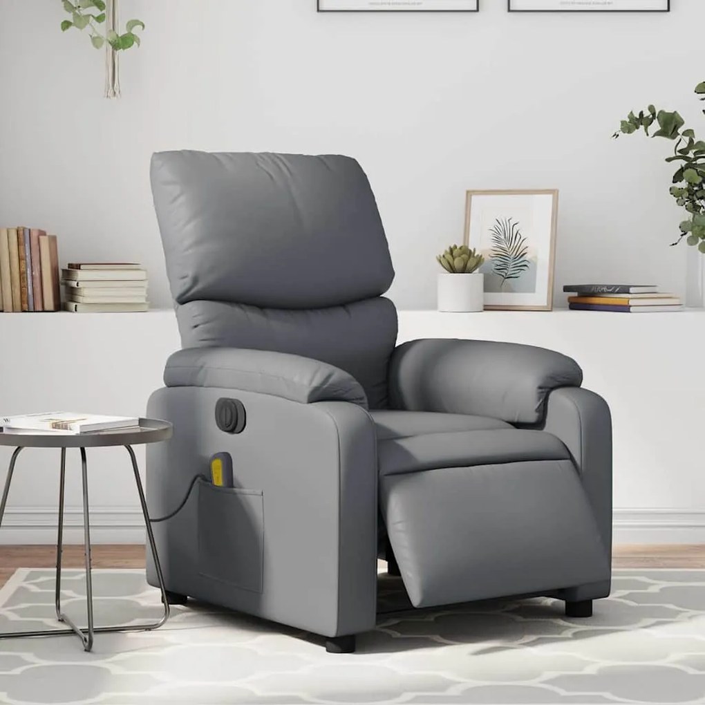 Poltrona massagens reclinável elétrica couro artif. cinzento