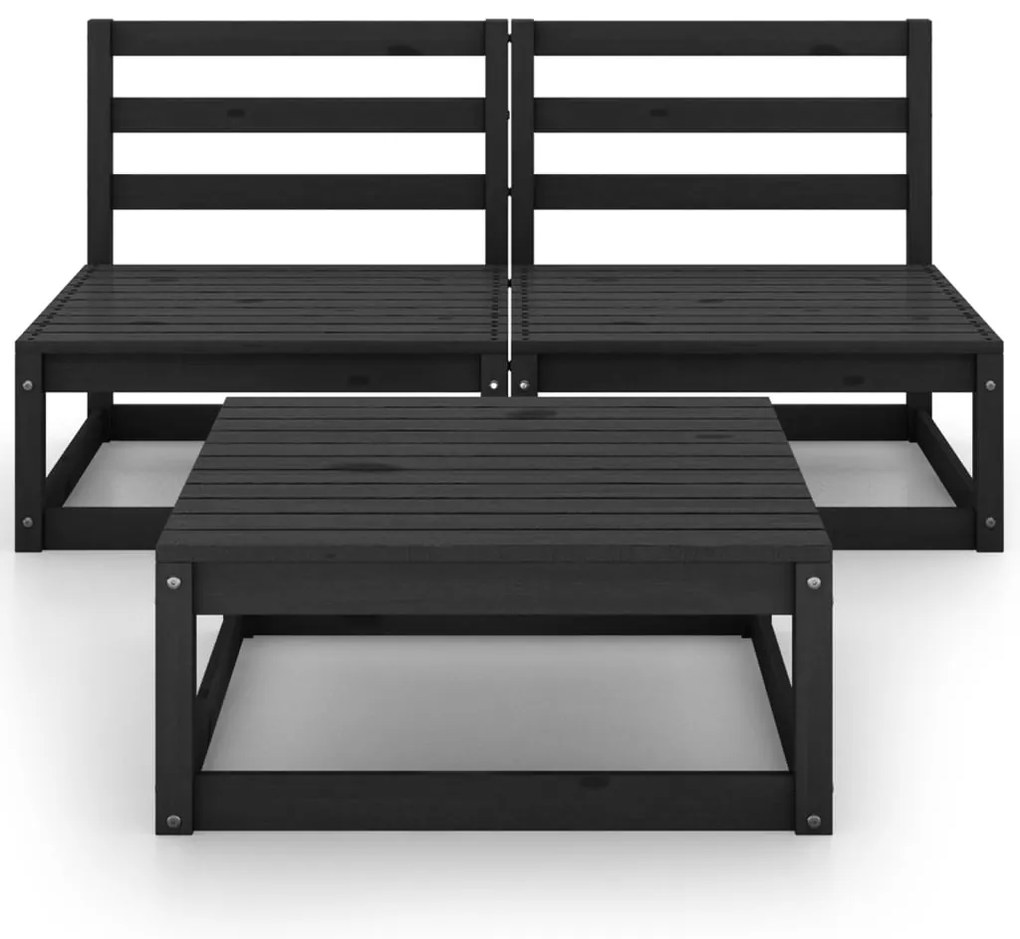 3 pcs conjunto lounge de jardim pinho maciço preto