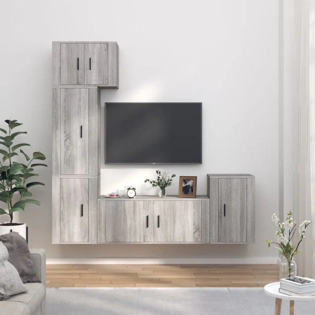 vidaXL Conjunto móveis de TV 5 pcs madeira processada sonoma cinza