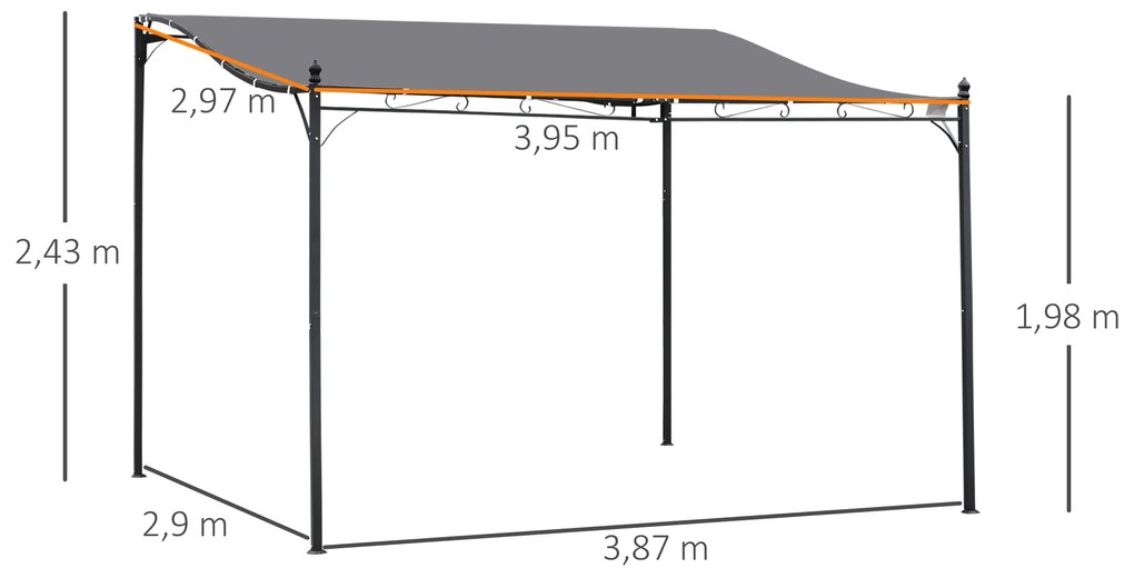 Outsunny Pérgola de Jardim 4x3m Pérgola com Toldo e 4 Orifícios de Drenagem para Pátio Terraço Metal e Poliéster 180 g/m² Resistente Cinza