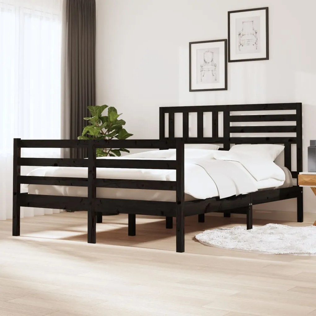 vidaXL Estrutura de cama 140x190 cm madeira maciça preto