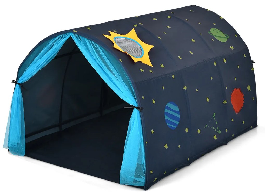 Tenda de Cama para Crianças Tenda de Brincar Tenda Portátil para Crianças Pop Up com saco de transporte de cortina dupla 144 x 102 x 82 cm Azul