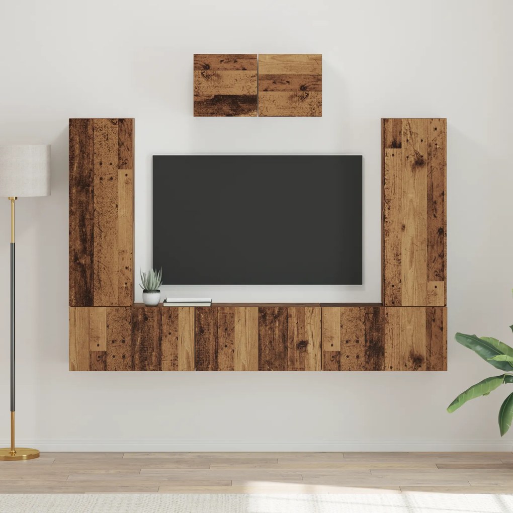 vidaXL Conjunto de móvel de TV 7 pcs Madeira Antiga 180 x 30 x 120 cm