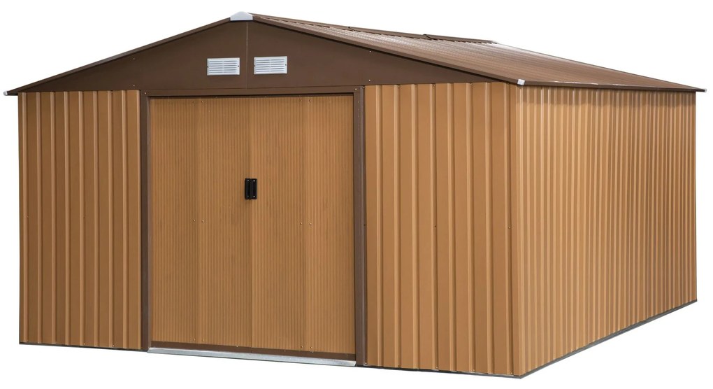 Abrigo de Jardim Metálico 340x386x200cm Abrigo de Exterior para Armazenamento de Ferramentas com estrutura Base Incluida (PISO NÃO INCLUIDO) 4 Janelas