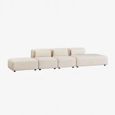 Sofá Modular De 3 Peças Com Chaise Longue Direita E Puff Fogler Linho Veludo Bege Linho - Sklum