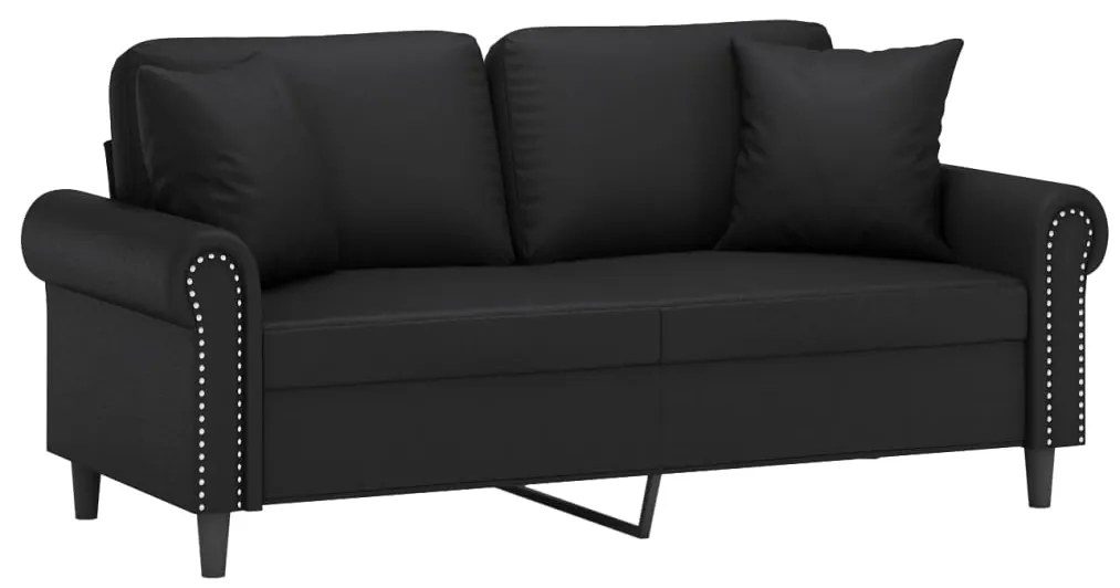 Sofá 2 lugares + almofadas decoração 140 cm couro artif. preto