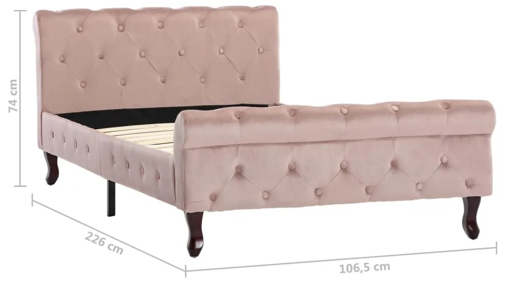 Estrutura de cama 100x200 cm veludo cor-de-rosa
