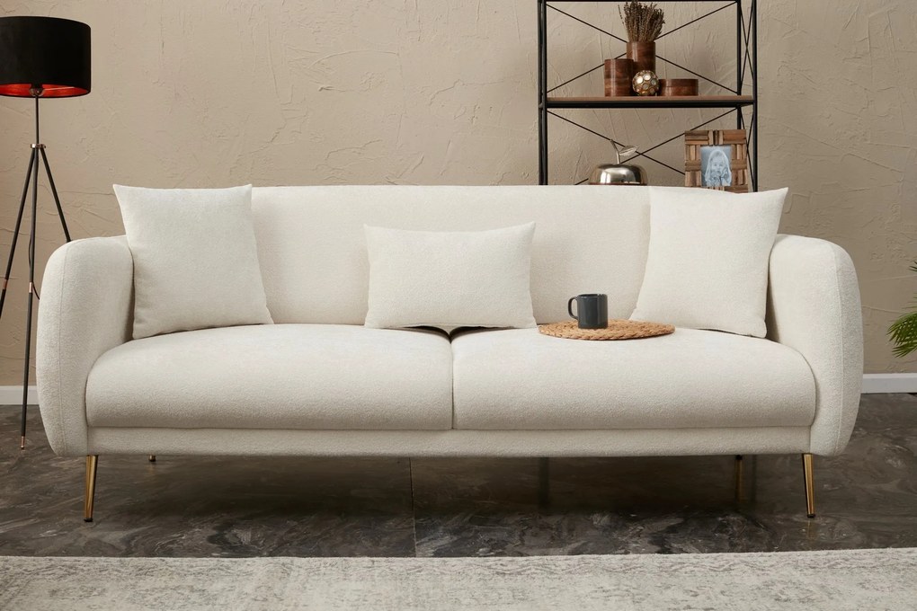 Sofá-Cama 3 Lugares Simena – Creme Dourado – 210 cm x 80 cm x 95 cm