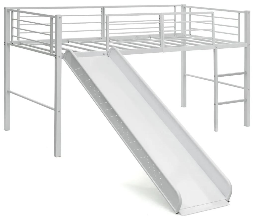 Estrutura de cama de criança de solteiro com 4 Barreiras de Segurança Escada de 2 degraus Branca 198 x 96 x 109 cm