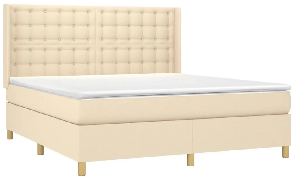 Cama box spring c/ colchão e LED 160x200 cm tecido cor creme