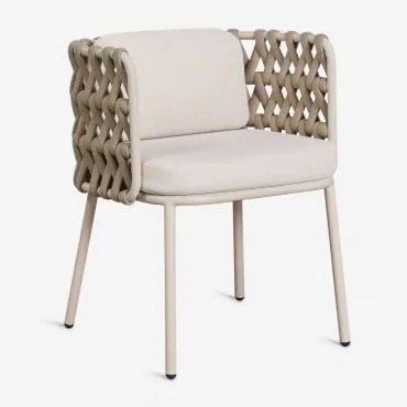 Tevary Cadeira De Jardim Com Braços Em Alumínio E Corda Trançada Tapioca Bege & Tela Bege Tapioca - Sklum