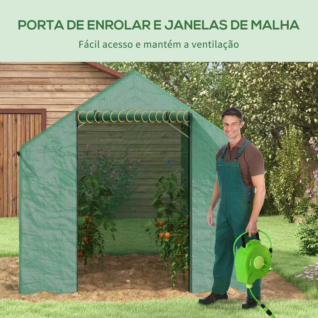 Estufa de Jardim Tipo Túnel em Aço e PE – 200x300x200 cm | Com 4 Janel