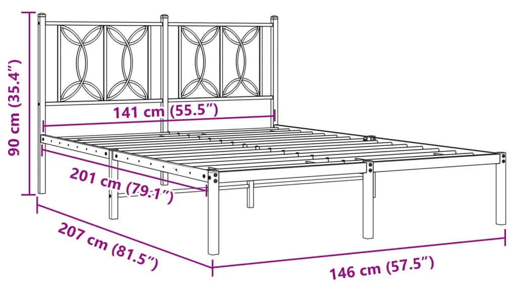 Estrutura de cama com cabeceira 140x200 cm metal preto