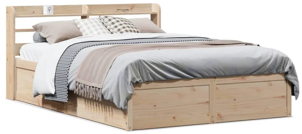 Estrutura cama c/ cabeceira 140x190 cm pinho maciço