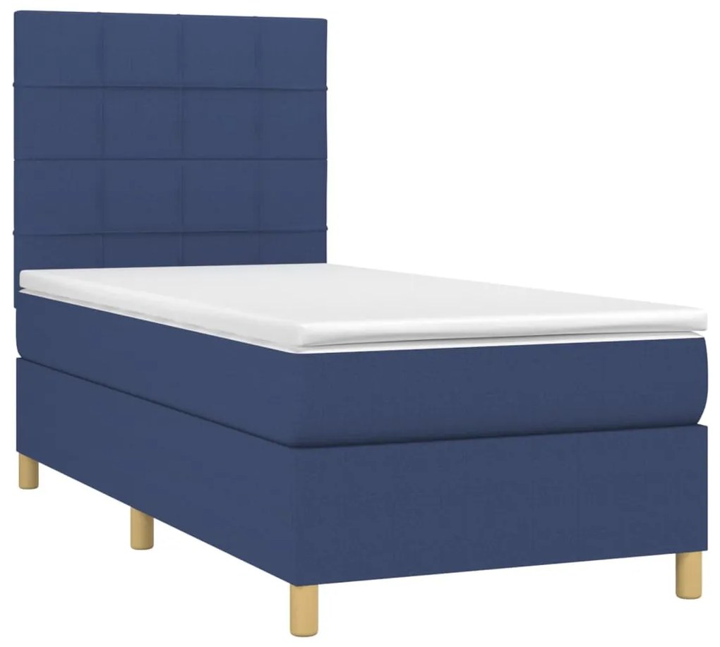 Cama box spring c/ colchão e LED 80x200 cm tecido azul