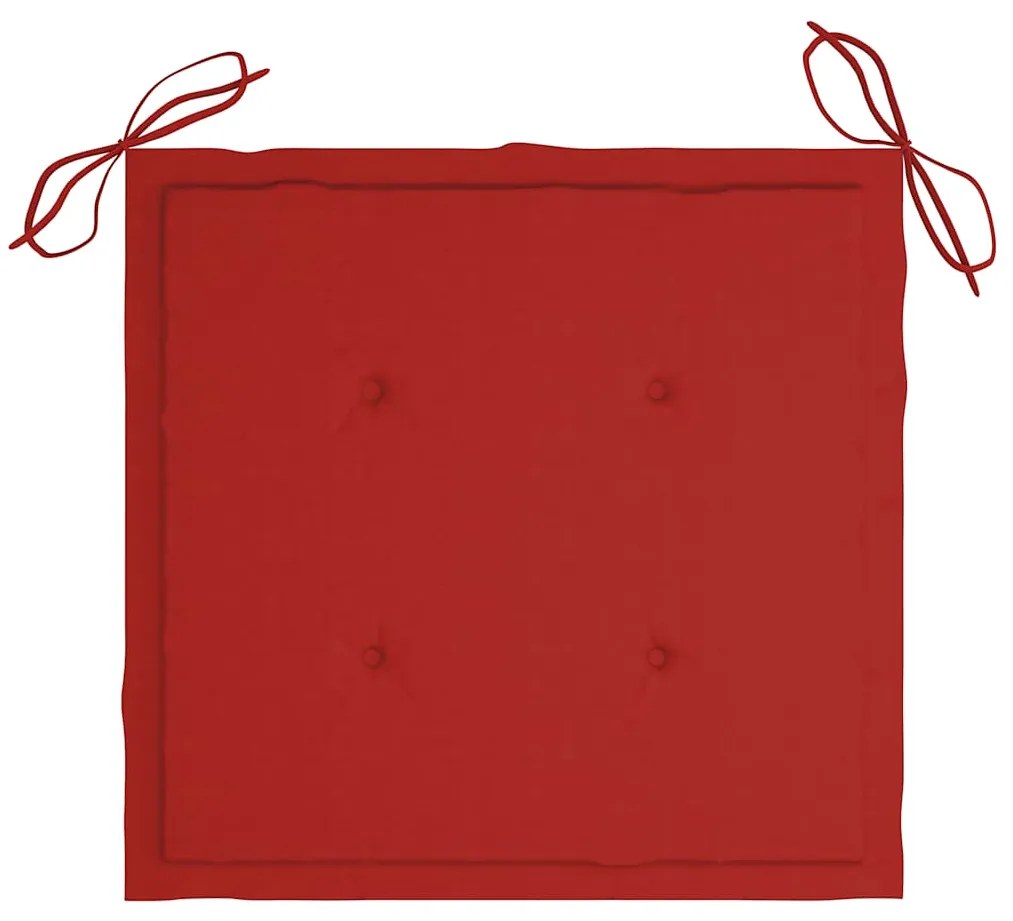 Cadeiras de jardim c/ almofadões vermelhos 8 pcs teca maciça