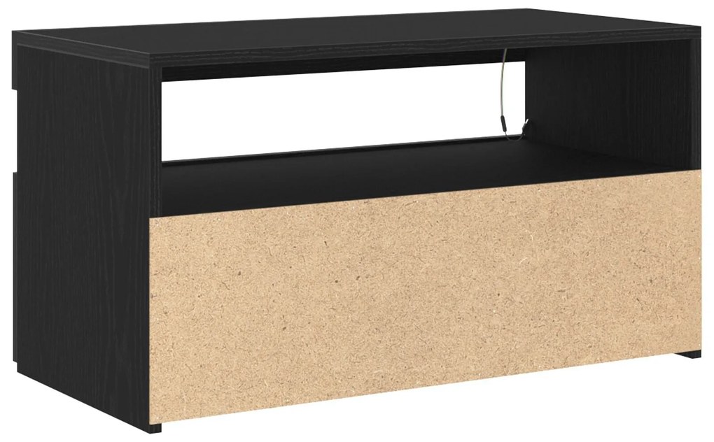 Estante para TV com Luzes LED em Madeira de Carvalho Preto 75x35x40 cm