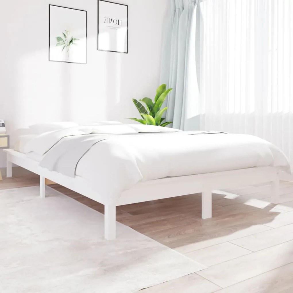 Estrutura de cama 140x190 cm madeira de pinho maciça branco