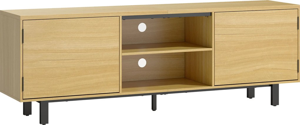 HOMCOM Móvel TV, móvel para TV até 165,1 cm, 2 portas de abertura por pressão e 2 prateleiras, 160x35x55,5cm, madeira natural | Aosom Portugal