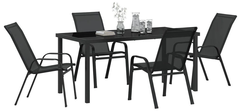 Conjunto de Jantar para Jardim vidaXL de 5 Peças Preto Textileno e Aço