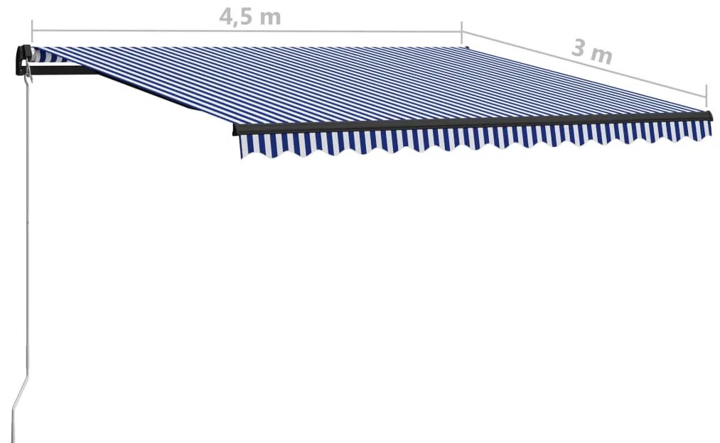 Toldo retrátil manual 450x300 cm azul e branco