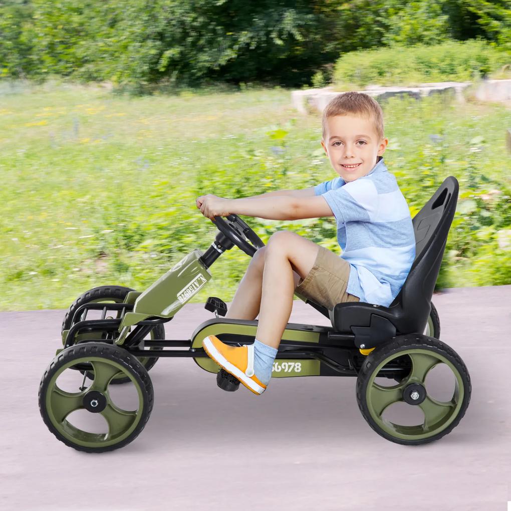 HOMCOM Go-Kart a pedais para crianças acima de 3 anos com freio embreagem assento ajustável máx. 35 kg 105x54x61cm Verde