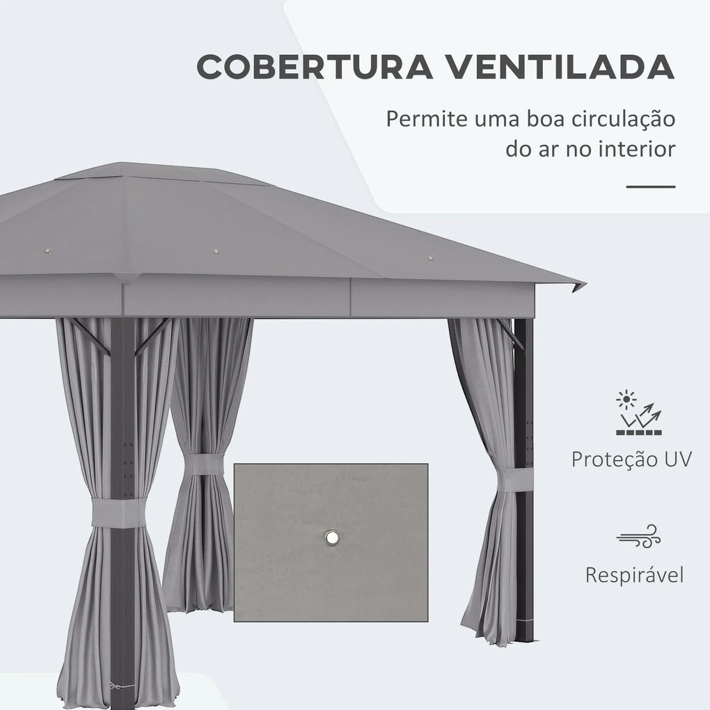 Outsunny Pérgola de Jardim 4x3m Pérgola com Teto de Ventilação 4 Corti