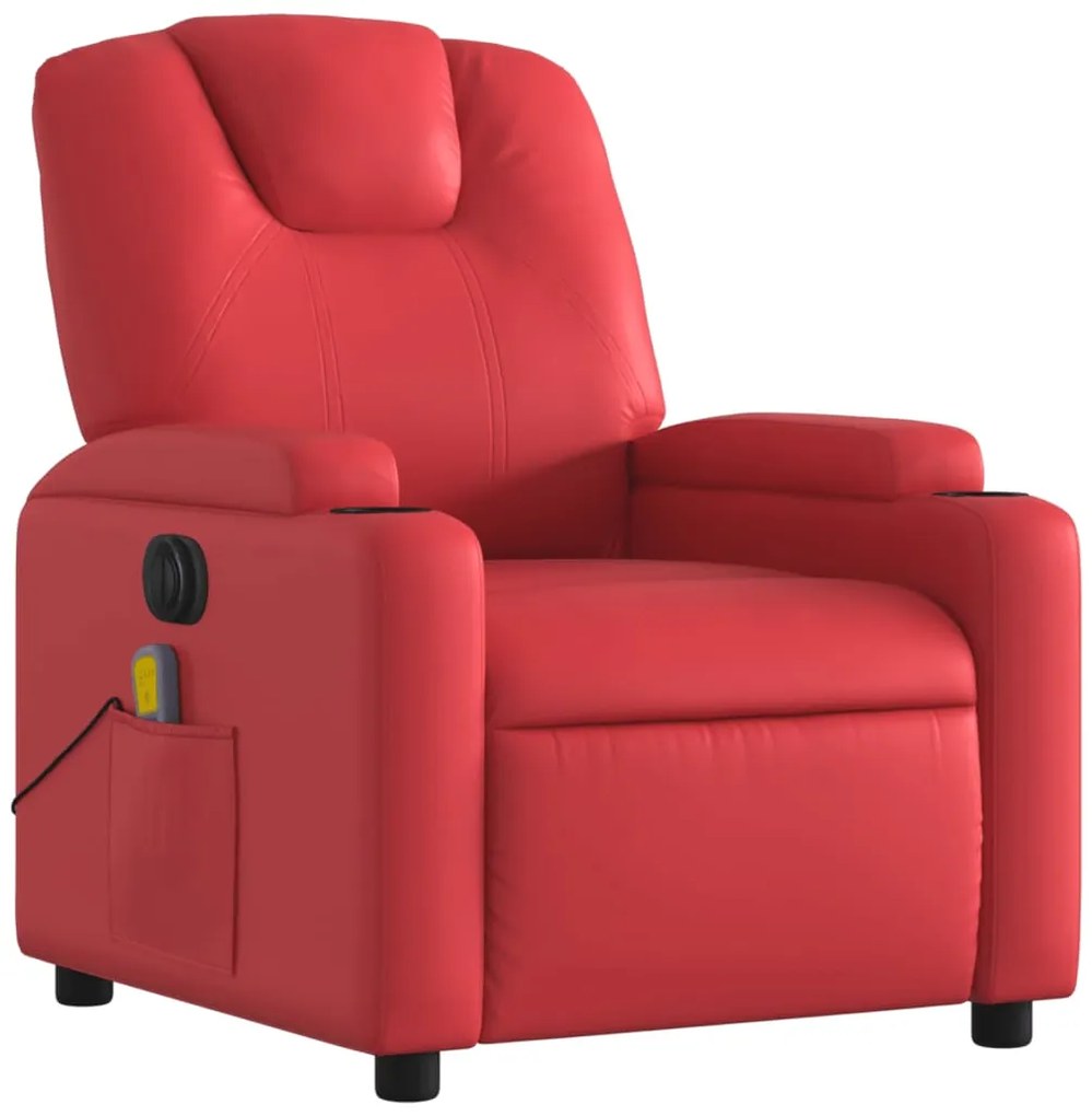 Poltrona massagens reclinável elétrica couro artif. vermelho