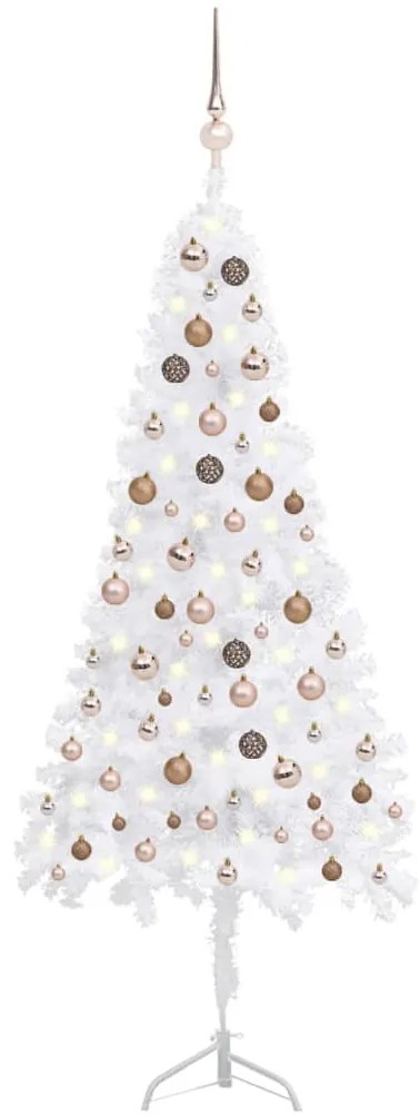 vidaXL Árvore Natal artif. canto c/ luzes LED/bolas 180 cm PVC branco