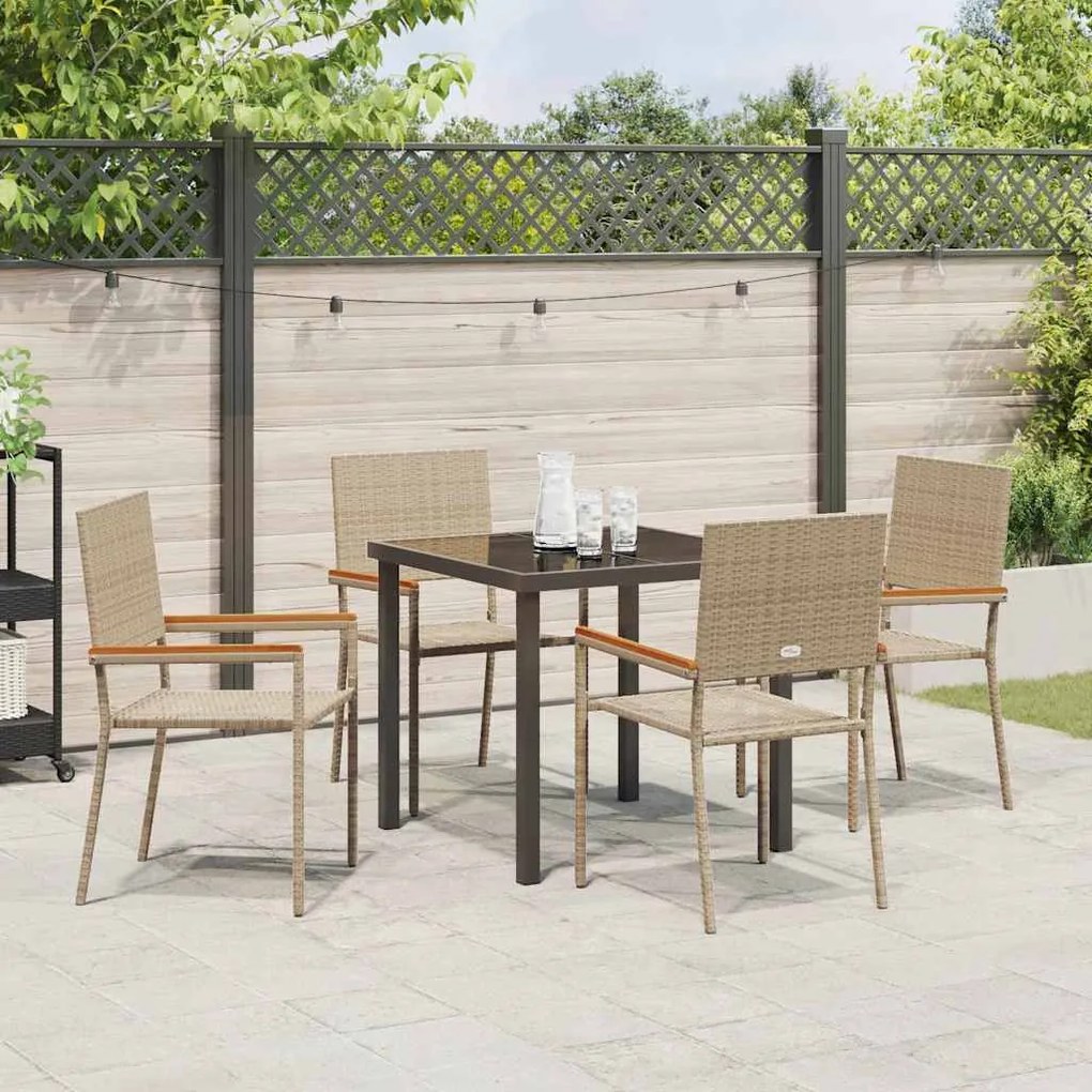 Conjunto de Jantar de Jardim 5 Peças Bege em Rattan Sintético