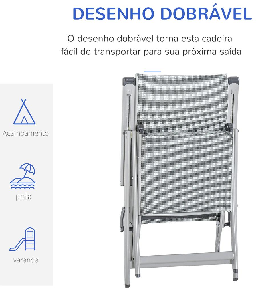 Espreguiçadeira dobrável para jardim Cadeira ajustável de 10 posições com encosto alto e apoio para pés carga máx. 150 kg 78x58x110 cm Cinza