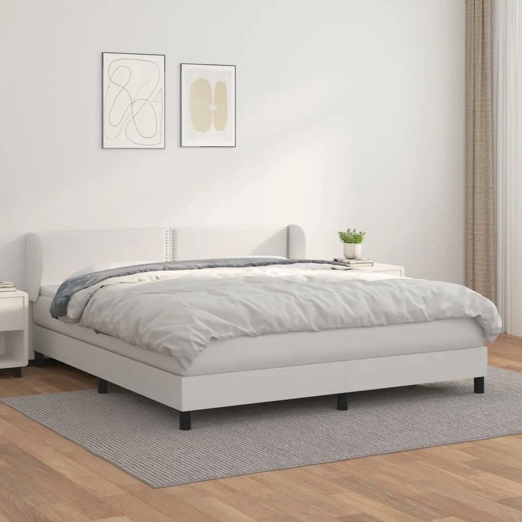vidaXL Cama com molas/colchão 160x200 cm couro artificial branco